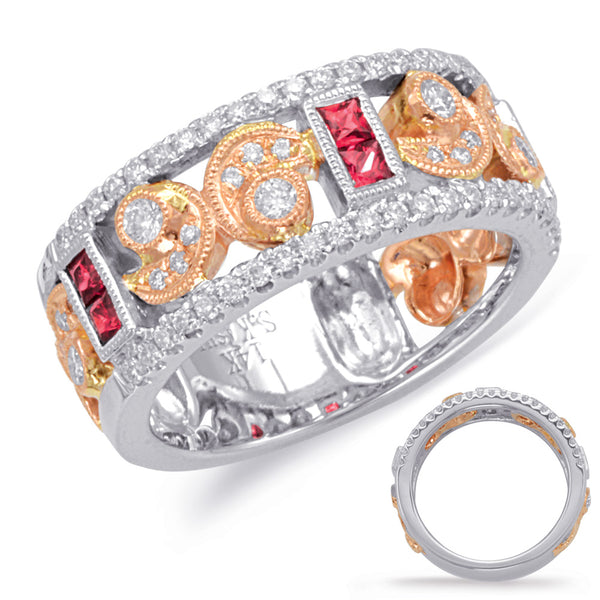 Rose & White Gold Ruby & Diamond Ring - C5814-RRW