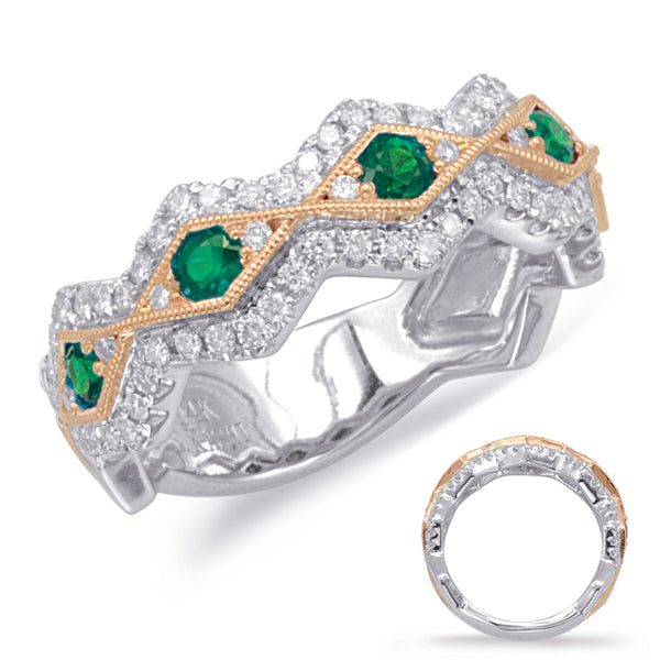 Rose & White Gold Emerald & Diamond Ring - C5815-ERW