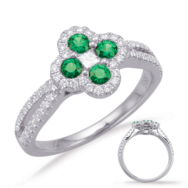 White Gold Emerald & Diamond Ring - C5817-EWG