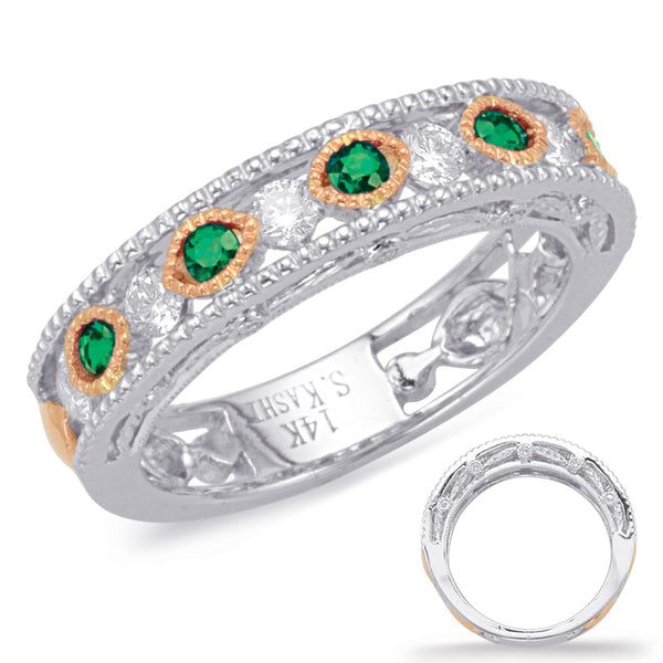 Rose & White Gold Emerald & Diamond Ring - C5819-ERW