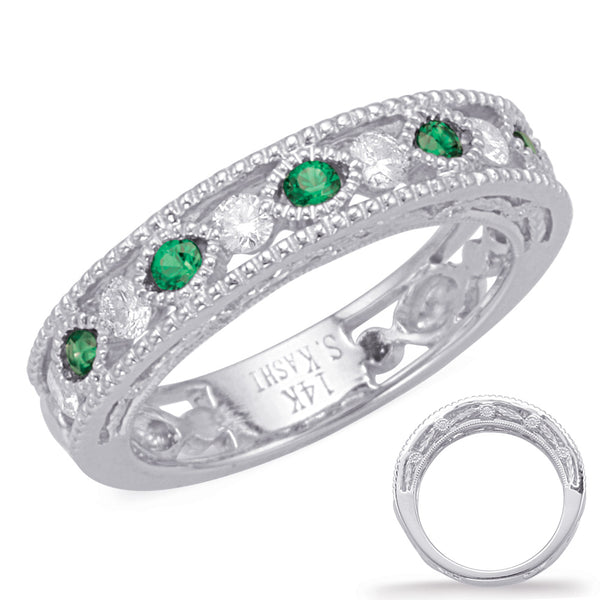White Gold Emerald & Diamond Ring - C5819-EWG