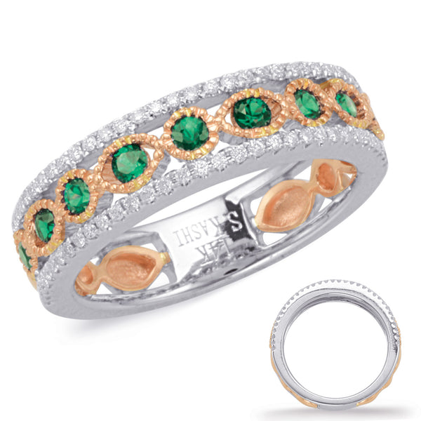 Rose & White Gold Emerald & Diamond Ring - C5820-ERW