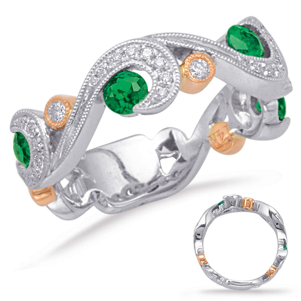 Rose & White Gold Emerald & Diamond Ring - C5825-ERW