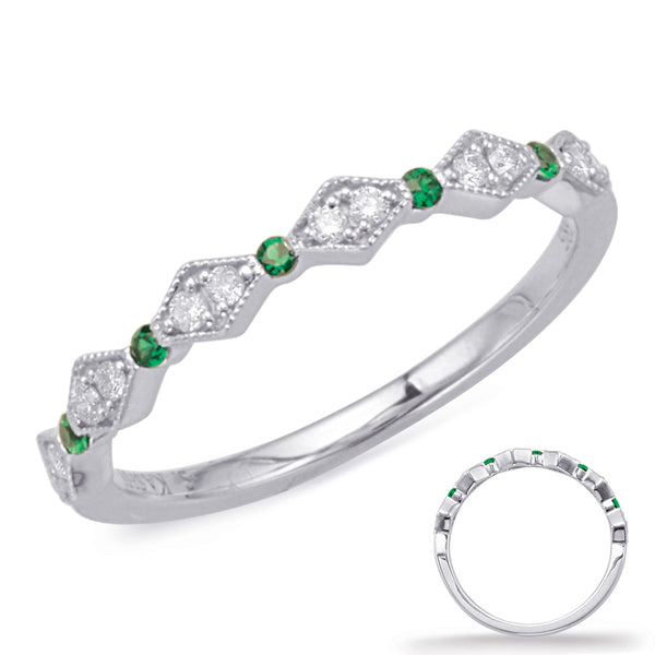 White Gold Emerald & Diamond Ring - C8031-EWG