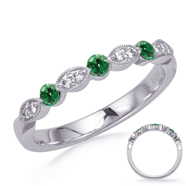 White Gold Emerald & Diamond Ring - C8033-EWG
