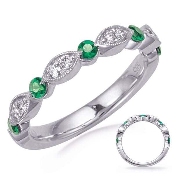 White Gold Emerald & Diamond Ring - C8034-EWG