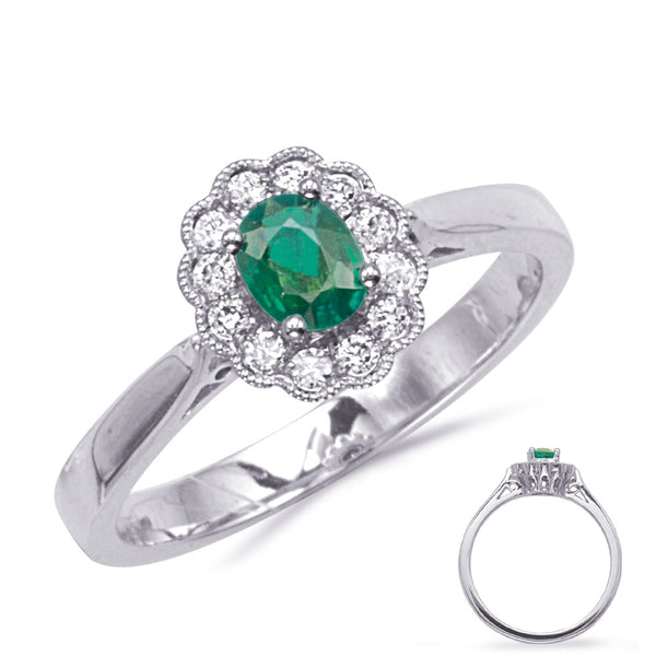 White Gold Emerald & Diamond Ring - C8211-EWG
