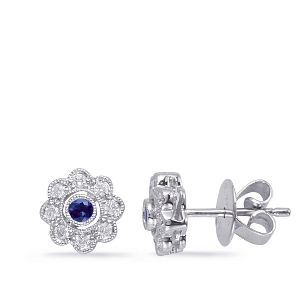 White Gold  Sapphire & Diamond Earring - E7559-SWG