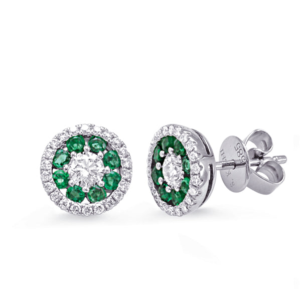 White Gold Emerald & Diamond Earring - E7910-EWG