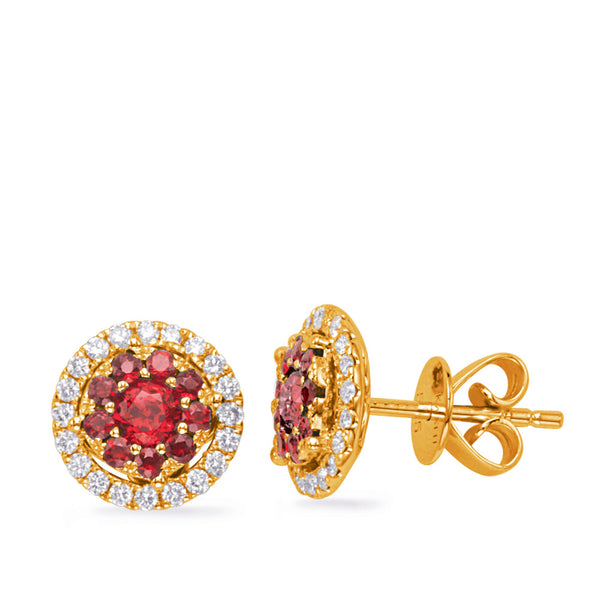 Yellow Gold Ruby & Diamond Earring - E7935-1RYG