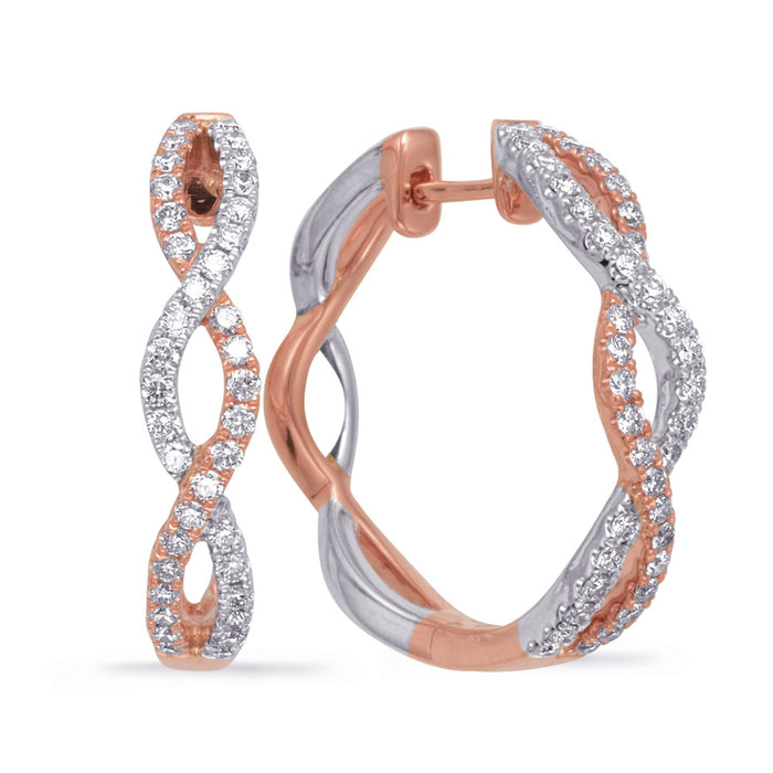 Rose & White Gold Diamond Hoop Earring - E8006RW