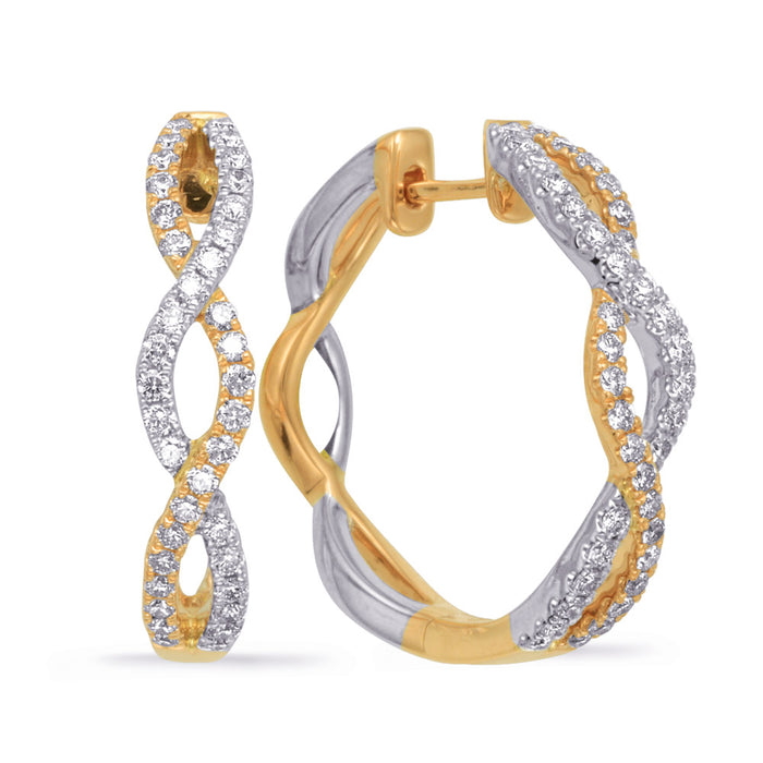 Yellow & White Gold Diamond Hoop Earring - E8006YW