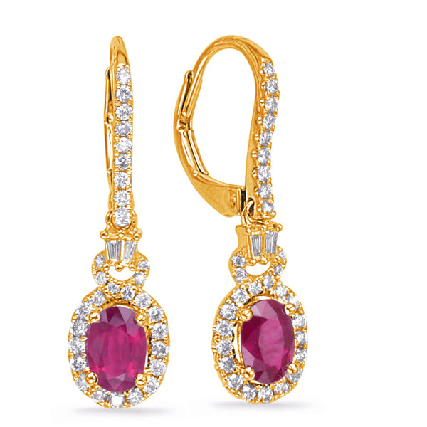 Yellow Gold Ruby & Diamond Earring - E8019-RYG