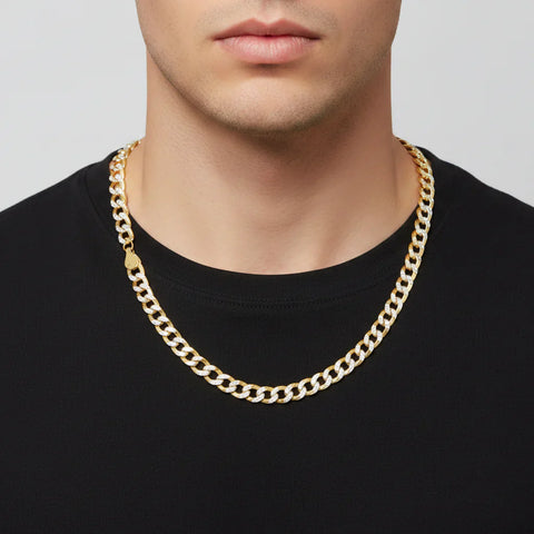 10Kt Hollow 2 Tone Pave Curb/Cuban Chain