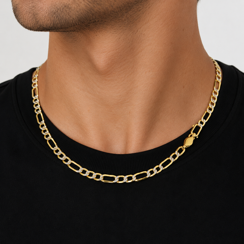 10Kt 2-Tone Pave Figaro Chains