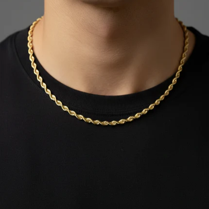 14Kt Hollow Laser Rope Chain