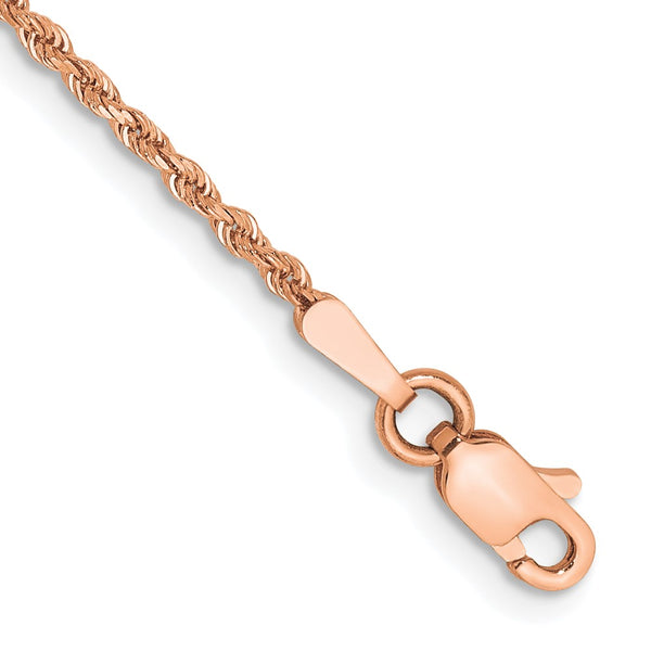 14K Rose Gold 10 inch 1.5mm Diamond-cut Rope with Lobster Clasp Anklet-012R-10