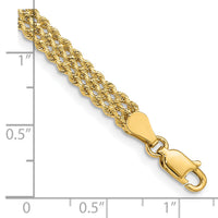14k 4.5mm Wide Triple Strand Rope Bracelet-012S3-8