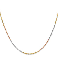 14K Tri-colored 16 inch 1.5mm Diamond-cut Rope with Lobster Clasp Chain-012TC-16