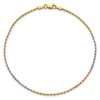 14K Tri-colored 10 inch 1.5mm Diamond-cut Rope with Lobster Clasp Anklet-012TC-10