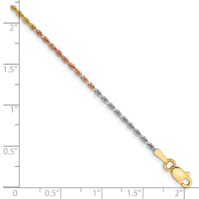14k Tri-Color 1.5mm Diamond-cut Rope Chain Anklet-012TC-10