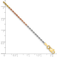 14k Tri-Color 1.5mm D/C Rope Chain Anklet-012TC-9