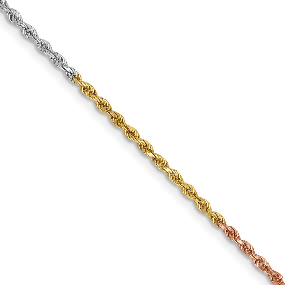 14K Tri-colored 16 inch 1.5mm Diamond-cut Rope with Lobster Clasp Chain-012TC-16