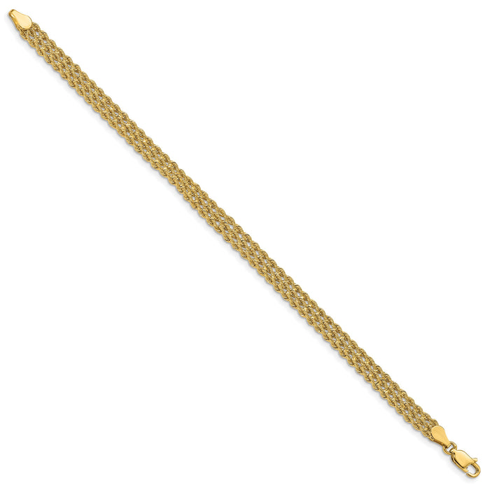 14k 5.5mm Triple Strand Rope Bracelet-014S3-8