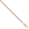 14K Tri-colored 9 inch 1.75mm Diamond-cut Rope with Lobster Clasp Anklet-014TC-9