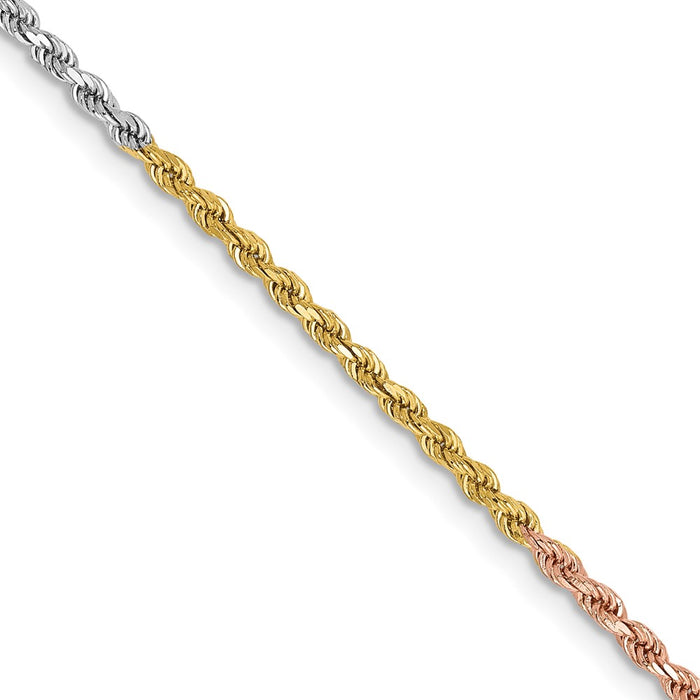 14K Tri-colored 18 inch 1.75mm Diamond-cut Rope with Lobster Clasp Chain-014TC-18