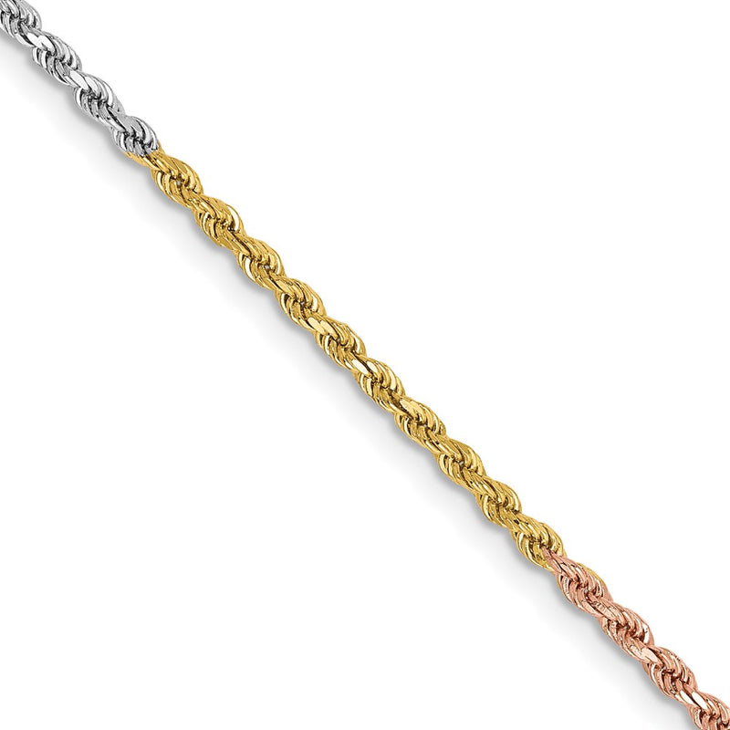 14K Tri-colored 18 inch 1.75mm Diamond-cut Rope with Lobster Clasp Chain-014TC-18