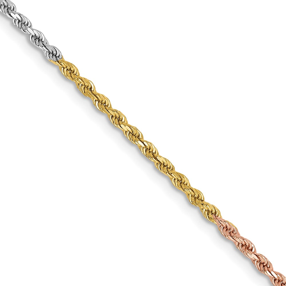 14K Tri-colored 16 inch 1.75mm Diamond-cut Rope with Lobster Clasp Chain-014TC-16