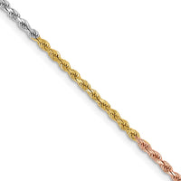 14K Tri-colored 16 inch 1.75mm Diamond-cut Rope with Lobster Clasp Chain-014TC-16