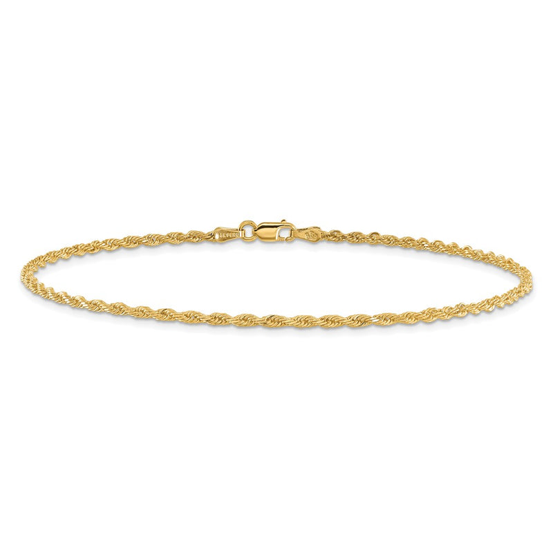 14K 10 inch 2mm Diamond-cut Rope with Lobster Clasp Anklet-016L-10