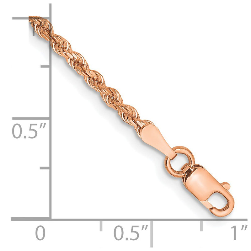 14K Rose Gold 10 inch 2mm Diamond-cut Rope with Lobster Clasp Anklet-016R-10