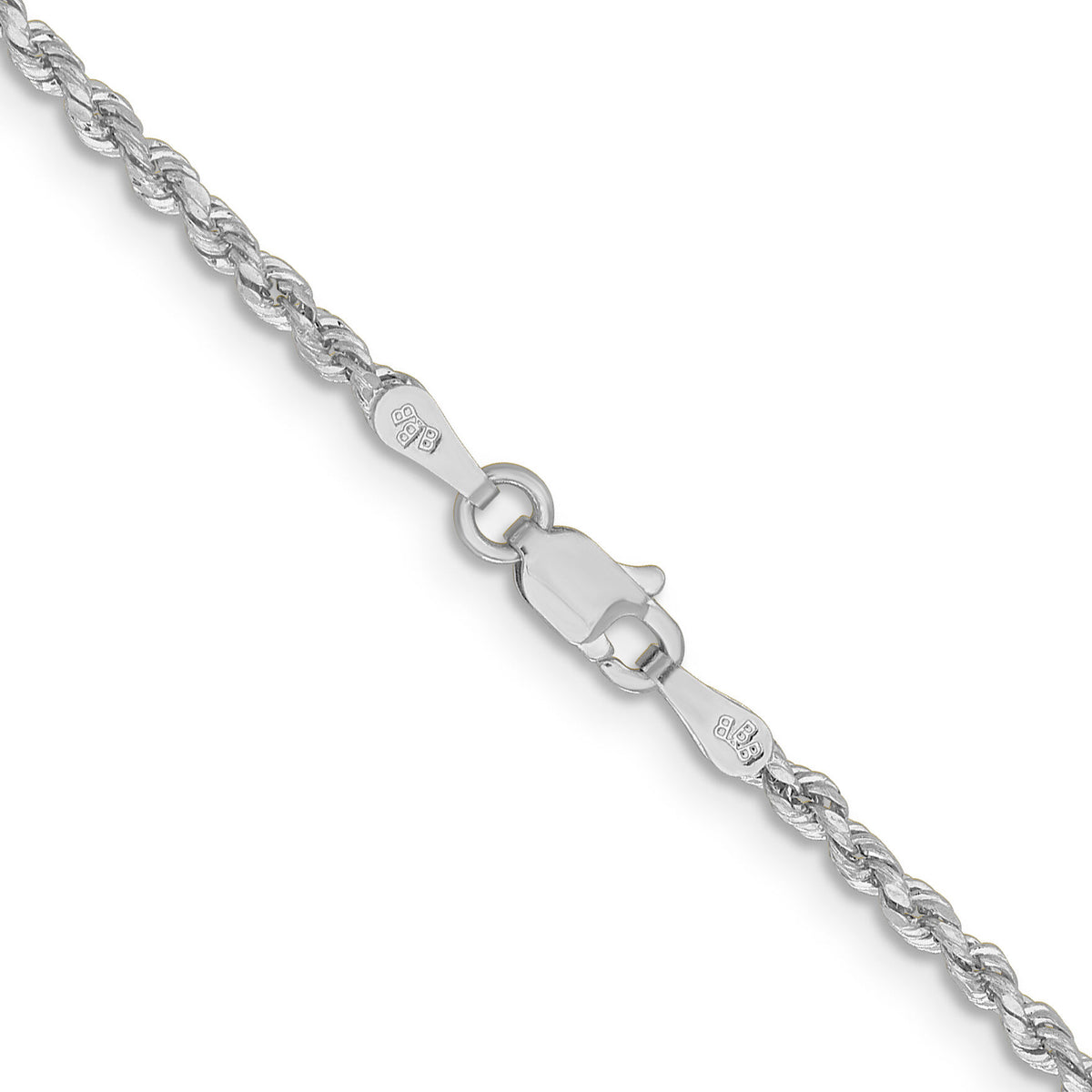 14k White Gold 2mm Lightweight D/C Rope with Lobster Clasp Chain-016WHL-16