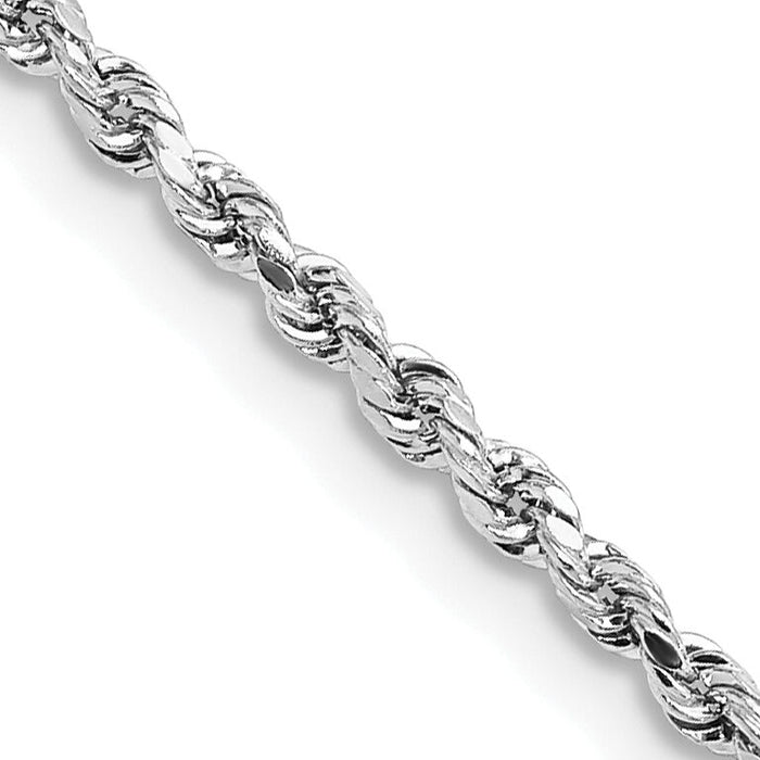 14k White Gold 2mm Lightweight D/C Rope with Lobster Clasp Chain-016WHL-16