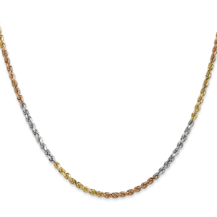 14k Tri-Color 2.5mm D/C Rope Chain-018TC-22