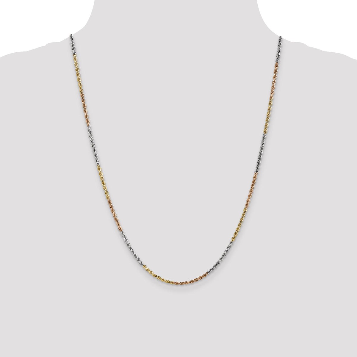 14k Tri-Color 2.5mm D/C Rope Chain-018TC-24