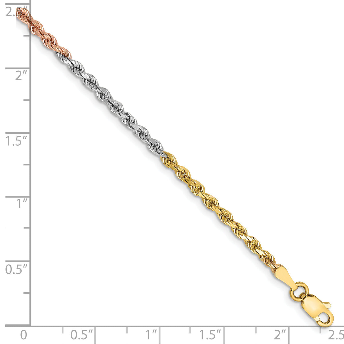 14k Tri-Color 2.5mm D/C Rope Chain-018TC-7