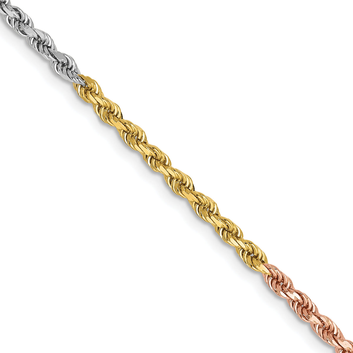 14k Tri-Color 2.5mm D/C Rope Chain-018TC-16