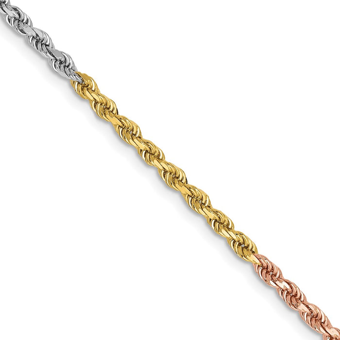 14K Tri-colored 24 inch 2.5mm Diamond-cut Rope with Lobster Clasp Chain-018TC-24