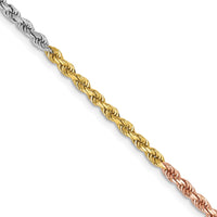 14K Tri-colored 16 inch 2.5mm Diamond-cut Rope with Lobster Clasp Chain-018TC-16