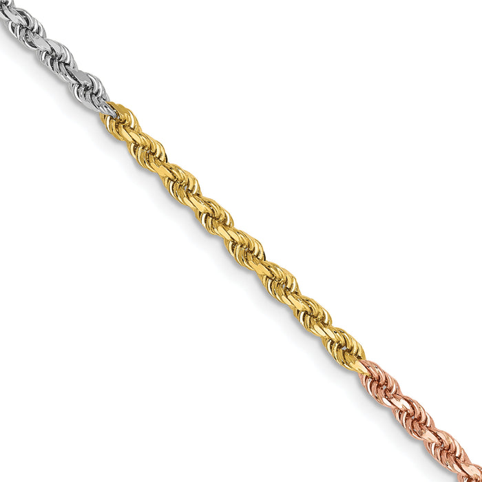 14k Tri-Color 2.5mm D/C Rope Chain-018TC-22
