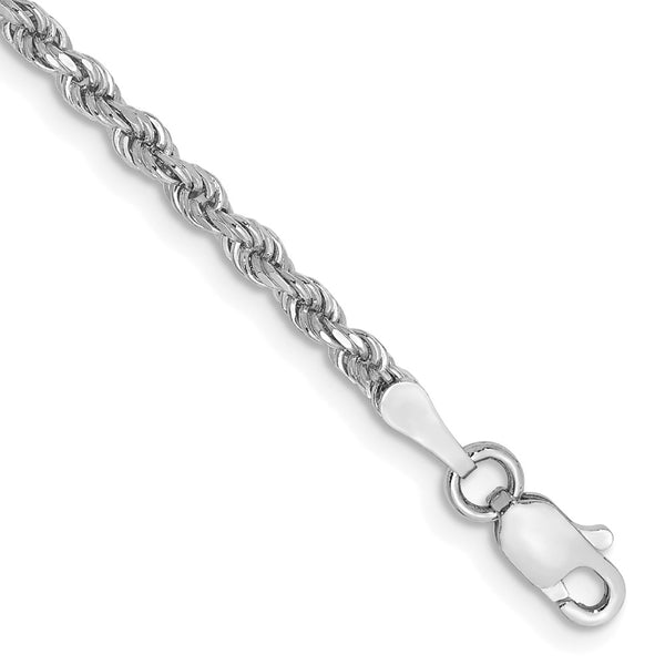 14K White Gold 9 inch 2.25mm Diamond-cut Rope with Lobster Clasp Anklet-018W-9