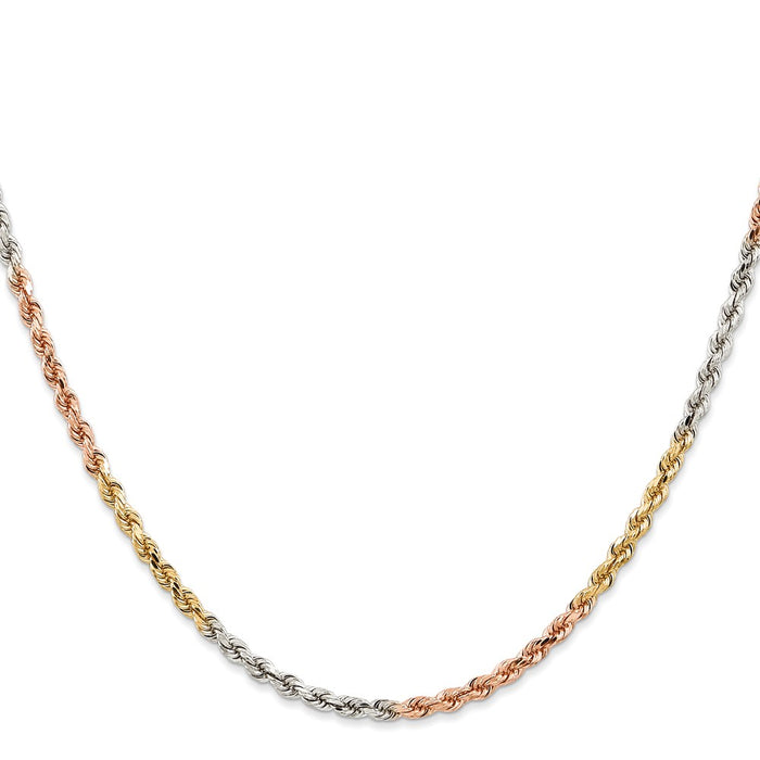 14K Tri-colored 24 inch 2.9mm Diamond-cut Rope with Lobster Clasp Chain-021TC-24