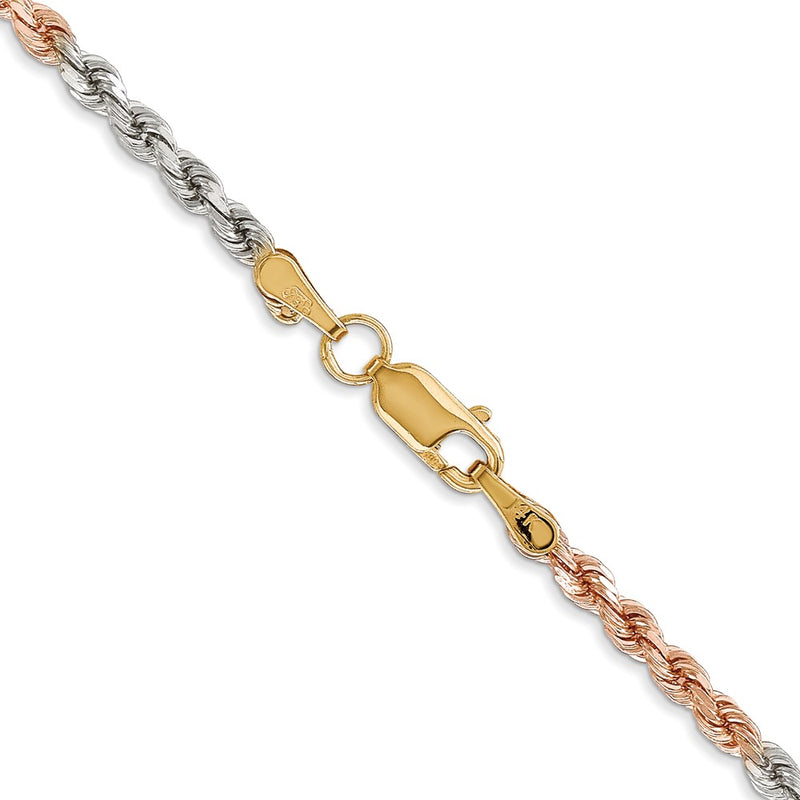 14K Tri-colored 20 inch 2.9mm Diamond-cut Rope with Lobster Clasp Chain-021TC-20