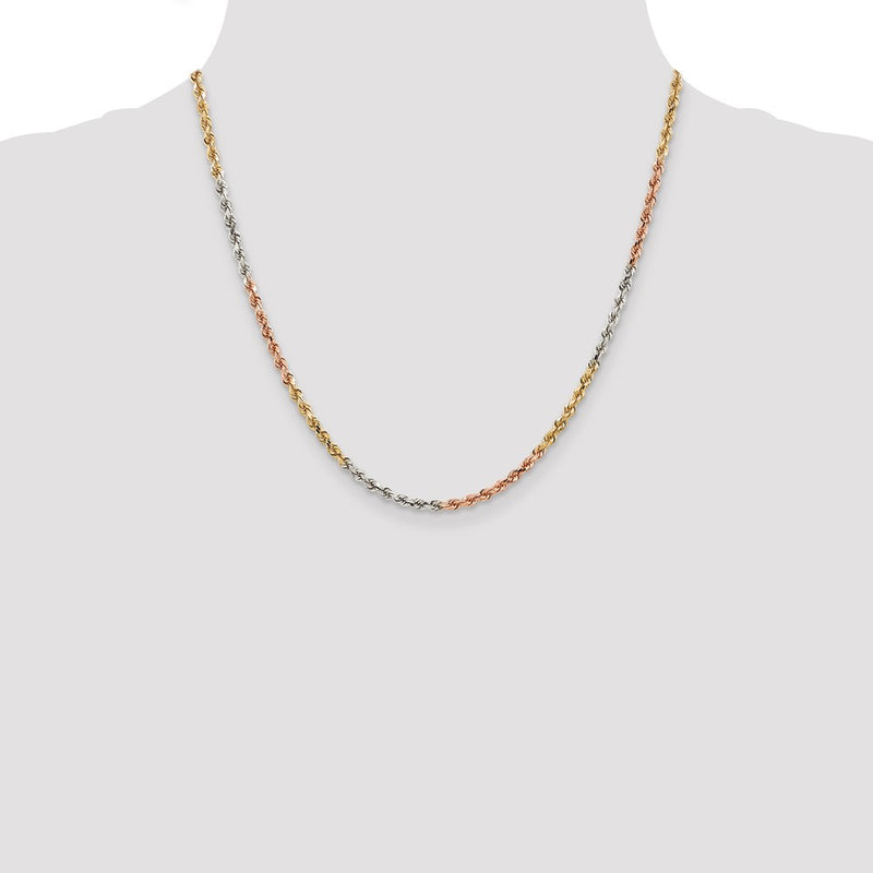 14K Tri-colored 20 inch 2.9mm Diamond-cut Rope with Lobster Clasp Chain-021TC-20