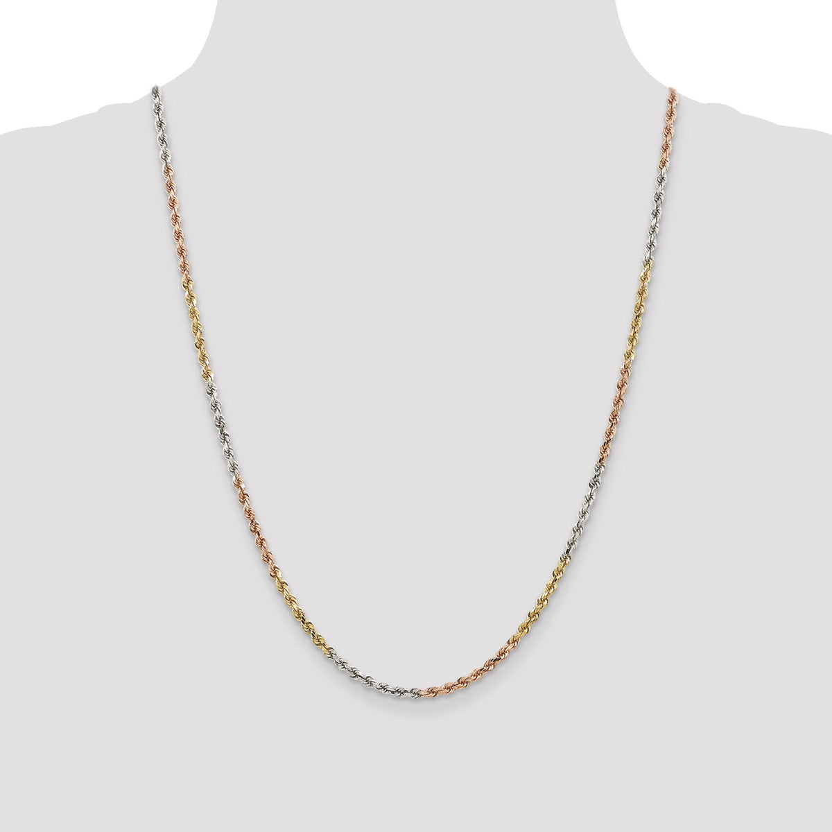 14k Tri-Color 2.9mm D/C Rope Chain-021TC-24