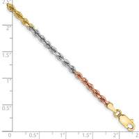 14k Tri-Color 2.9mm D/C Rope Chain-021TC-7